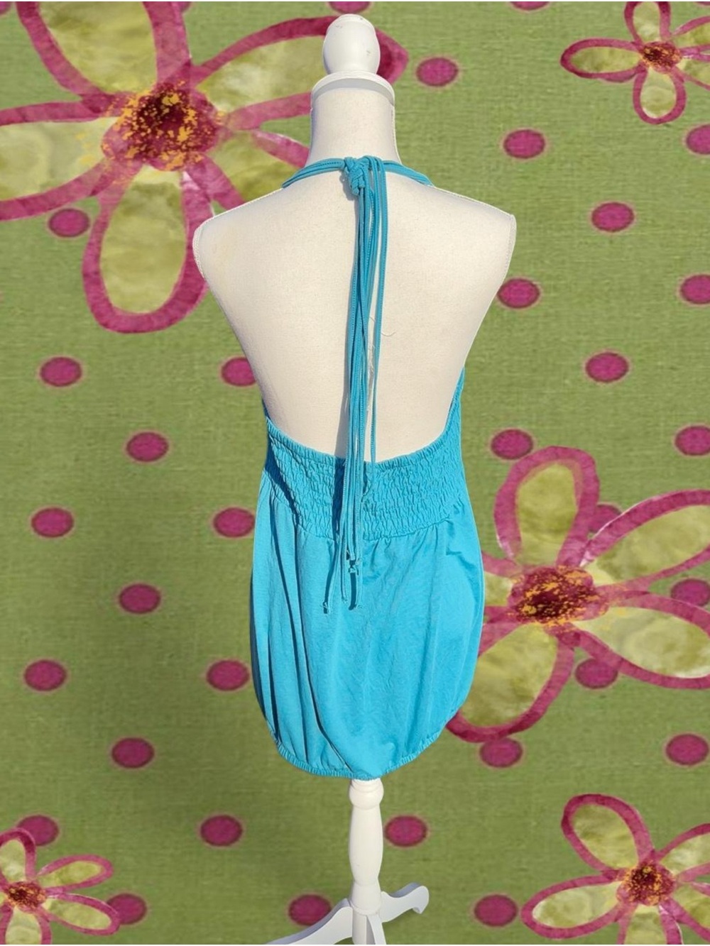 Halter Ruched Babydoll Tank Top - Blue - Picture 3 of 6